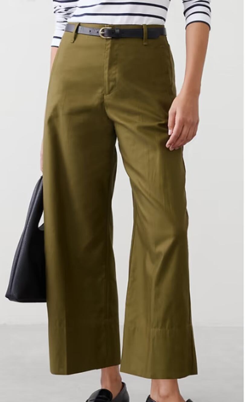 Banana Republic Linen-Blend High Rise Wide Leg Cropped Pants Landslide Green 0